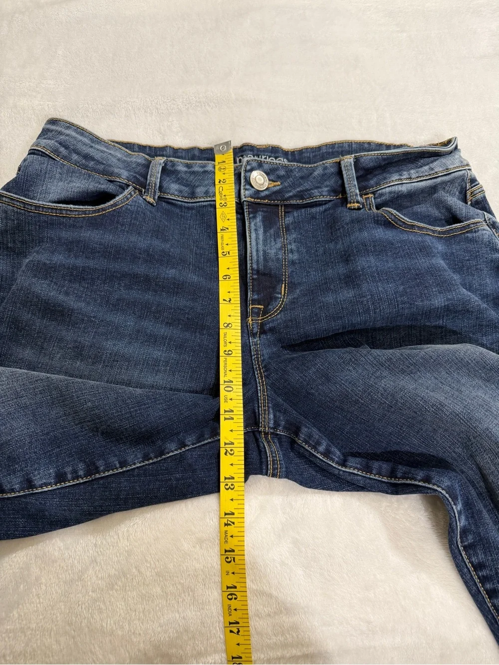 Maurices Blue Boyfriend Jeans with Red Plaid Cuffs